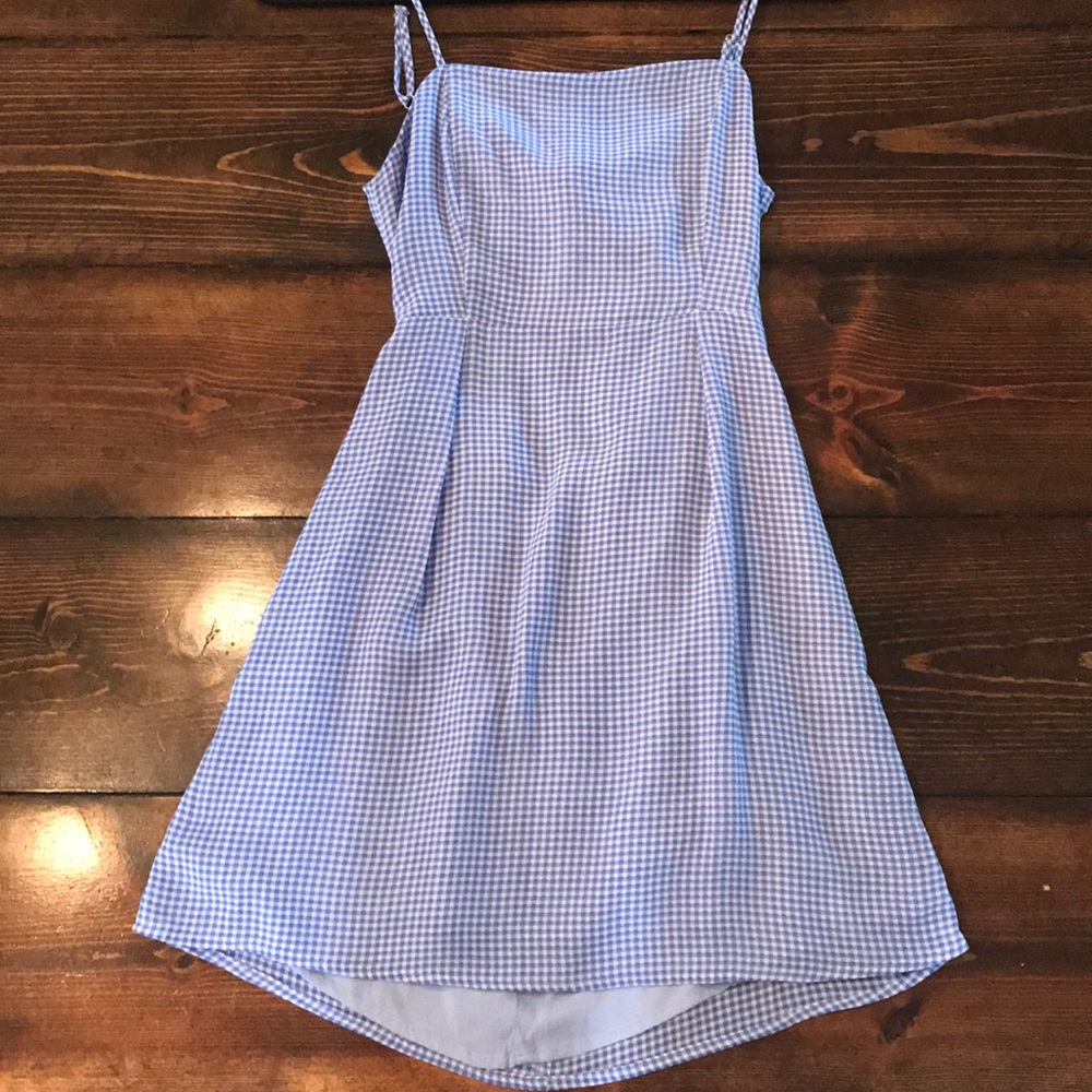 Blue and white gingham mini dress